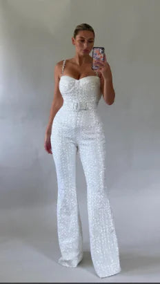 Fashion Women's Sequin Sling Tube Top Jumpsuit WEM Support (www.WEM.support)