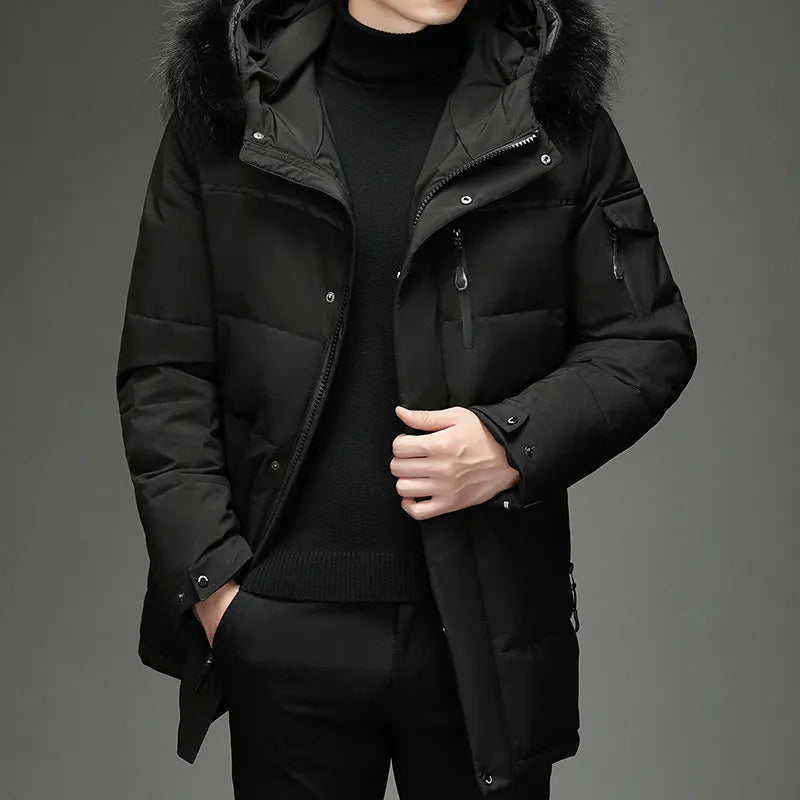Men’s Faux Fur Long Over-Knee Down Workwear Coat WEM Support (www.WEM.support)