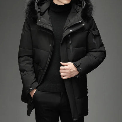 Men’s Faux Fur Long Over-Knee Down Workwear Coat WEM Support (www.WEM.support)