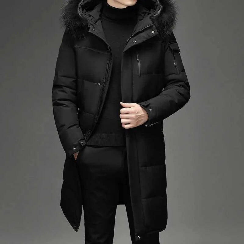 Men’s Faux Fur Long Over-Knee Down Workwear Coat WEM Support (www.WEM.support)