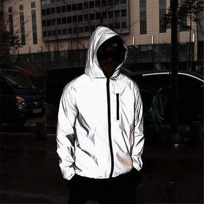 Solid Color Zipper Decoration Reflective Jacket Men's Jacket WEM Support (www.WEM.support)