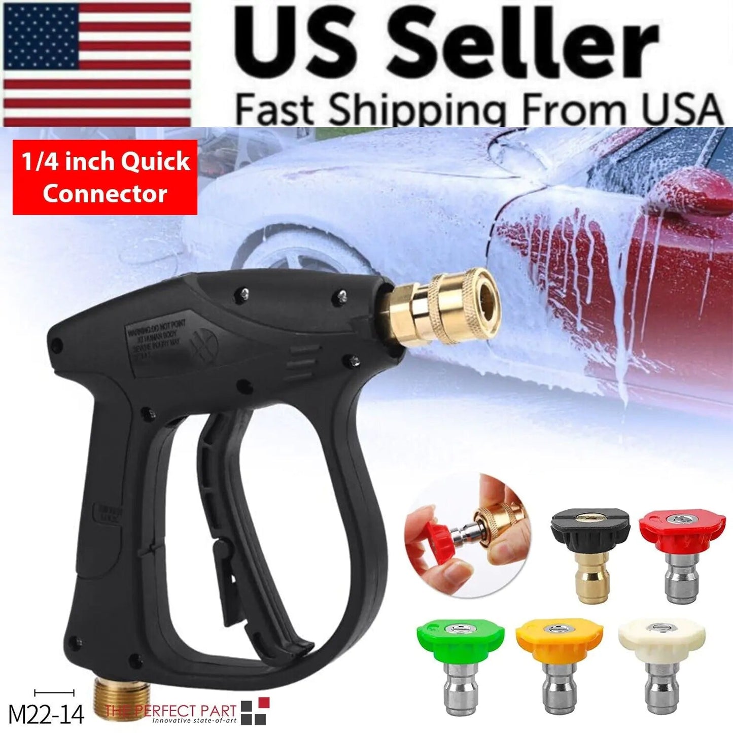 1/4" High Pressure Washer Gun 4000 PSI Car Wash Foam Spray Short Wand w/ Nozzle WEM Support (www.WEM.support)