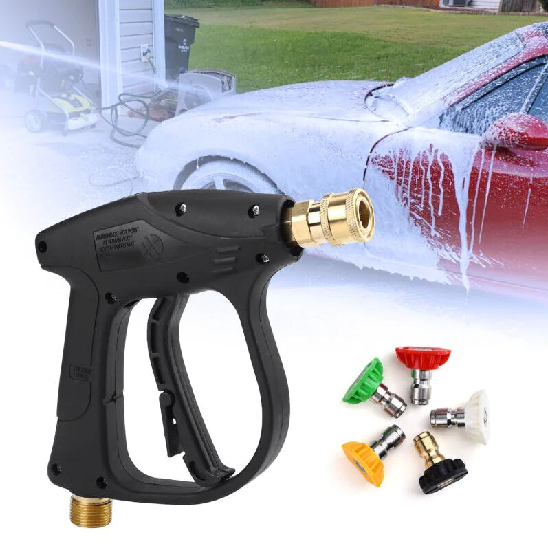 1/4" High Pressure Washer Gun 4000 PSI Car Wash Foam Spray Short Wand w/ Nozzle WEM Support (www.WEM.support)