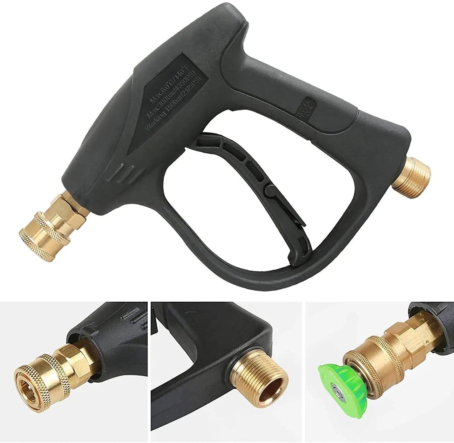 1/4" High Pressure Washer Gun 4000 PSI Car Wash Foam Spray Short Wand w/ Nozzle WEM Support (www.WEM.support)