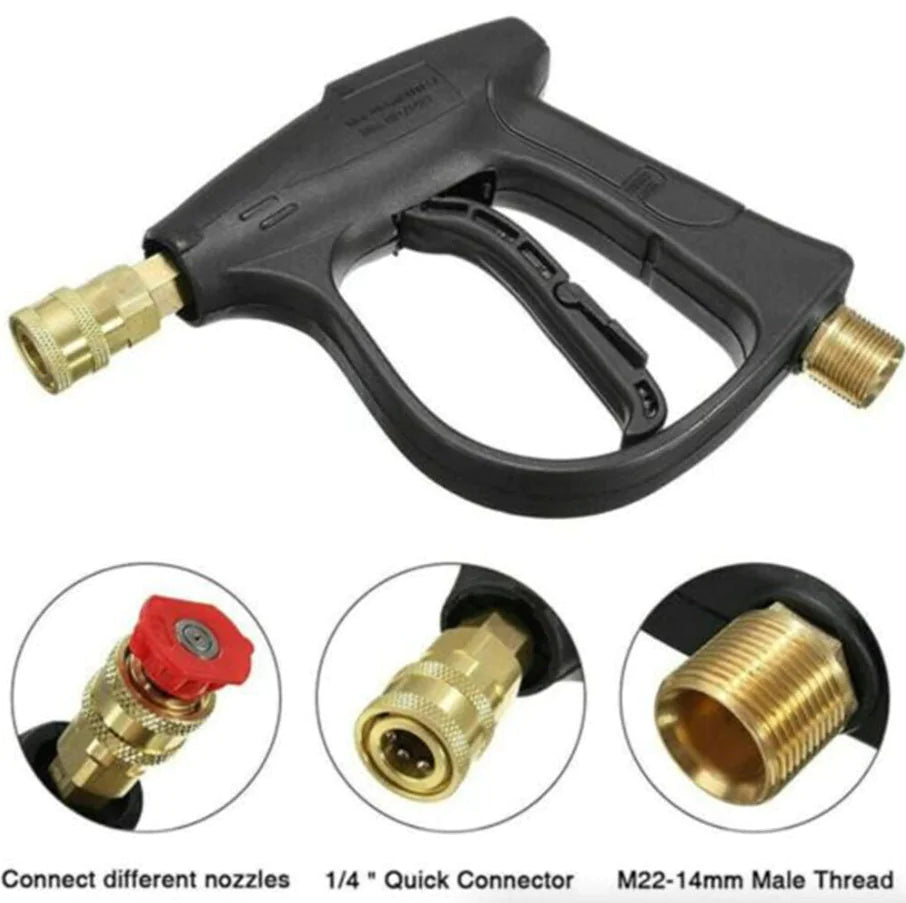 1/4" High Pressure Washer Gun 4000 PSI Car Wash Foam Spray Short Wand w/ Nozzle WEM Support (www.WEM.support)