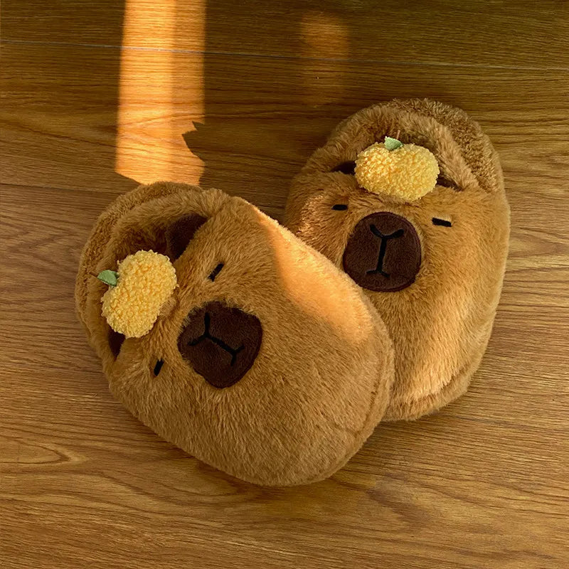 Emotional Stability Capybara Plush Slippers Winter Home WEM Support (www.WEM.support)