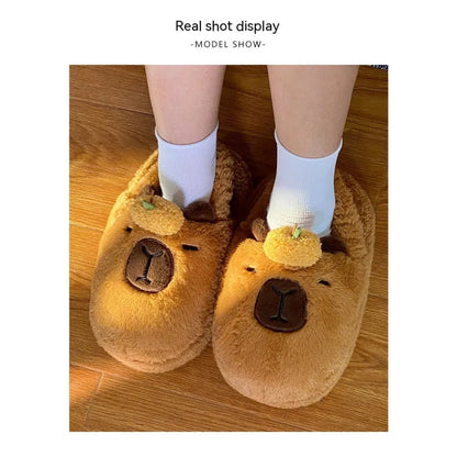Emotional Stability Capybara Plush Slippers Winter Home WEM Support (www.WEM.support)