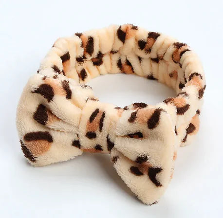 Leopard Print Coral Fleece Workout Hair Band with Bow WEM Support (www.WEM.support)