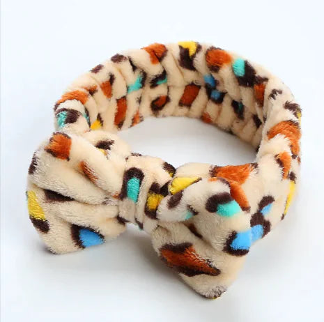 Leopard Print Coral Fleece Workout Hair Band with Bow WEM Support (www.WEM.support)