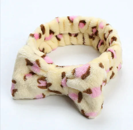 Leopard Print Coral Fleece Workout Hair Band with Bow WEM Support (www.WEM.support)