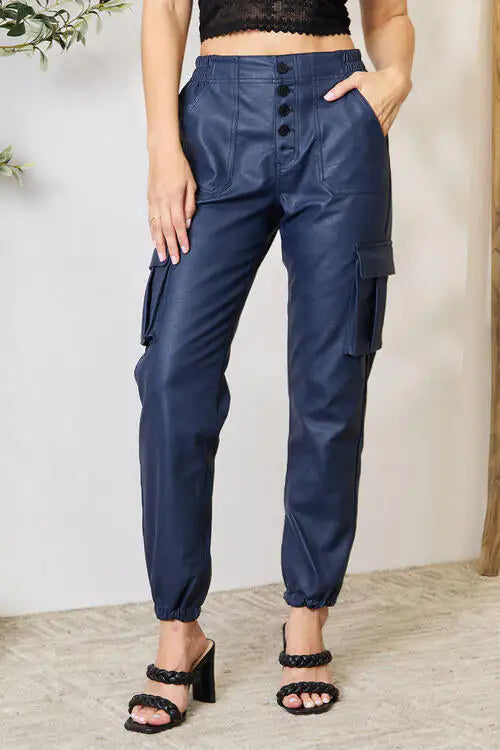 Kristen Faux Leather Cargo Joggers- WEM Support (www.WEM.support)