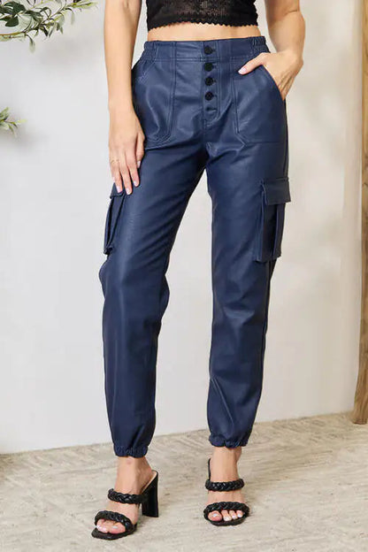 Kristen Faux Leather Cargo Joggers- WEM Support (www.WEM.support)