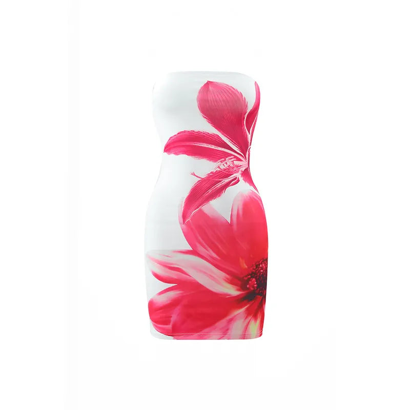 Tube Top Flower Print Slim Sheath Short Dress WEM Support (www.WEM.support)