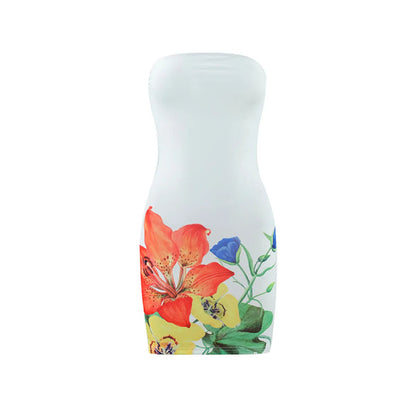 Tube Top Flower Print Slim Sheath Short Dress WEM Support (www.WEM.support)