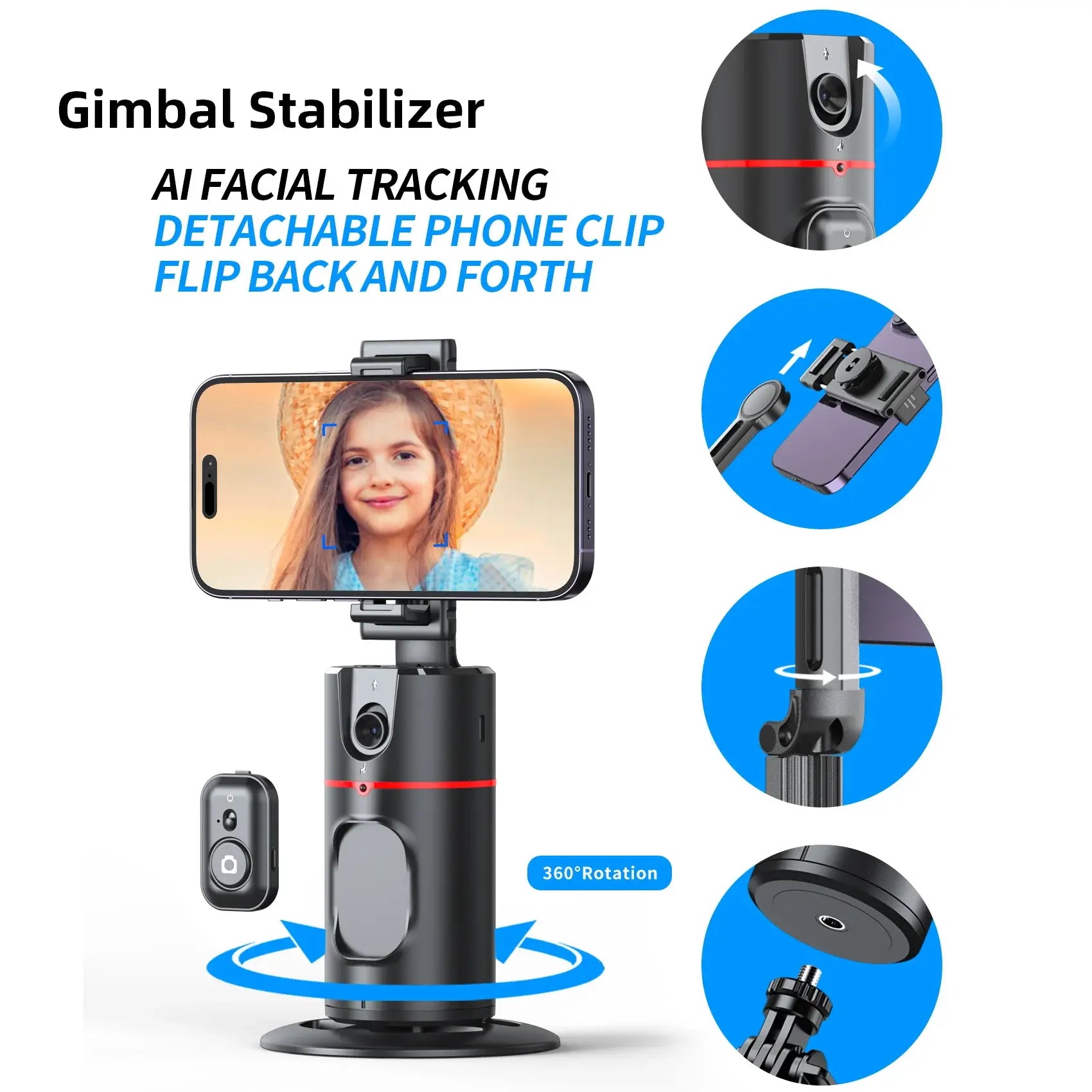 Auto Face Tracking Tripod with Stabilizer WEM Support (www.WEM.support)