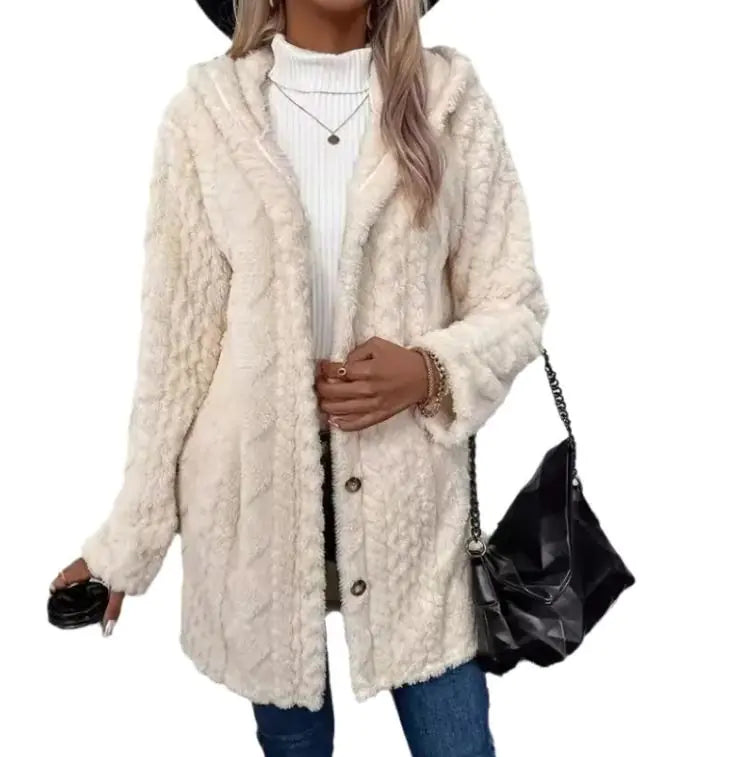 Hooded Cardigan Button Long Jacket Winter Solid Color Long Sleeve Coat WEM Support (www.WEM.support)
