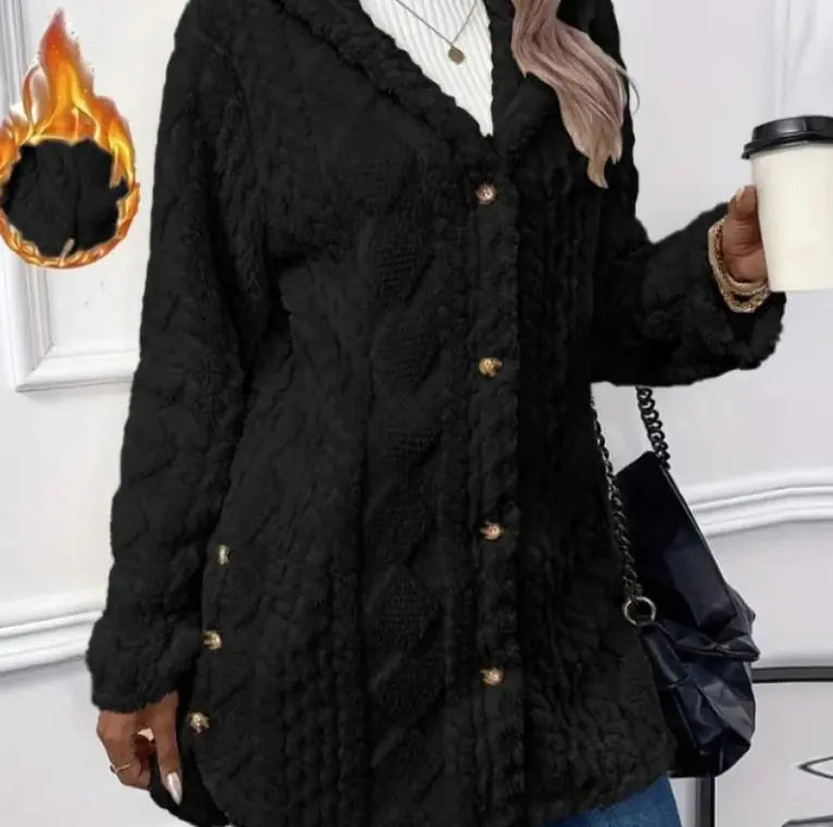 Hooded Cardigan Button Long Jacket Winter Solid Color Long Sleeve Coat WEM Support (www.WEM.support)