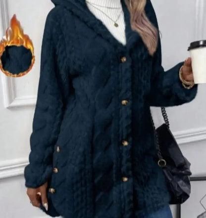 Hooded Cardigan Button Long Jacket Winter Solid Color Long Sleeve Coat WEM Support (www.WEM.support)