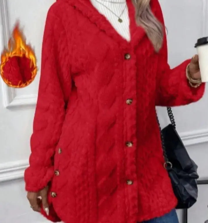 Hooded Cardigan Button Long Jacket Winter Solid Color Long Sleeve Coat WEM Support (www.WEM.support)