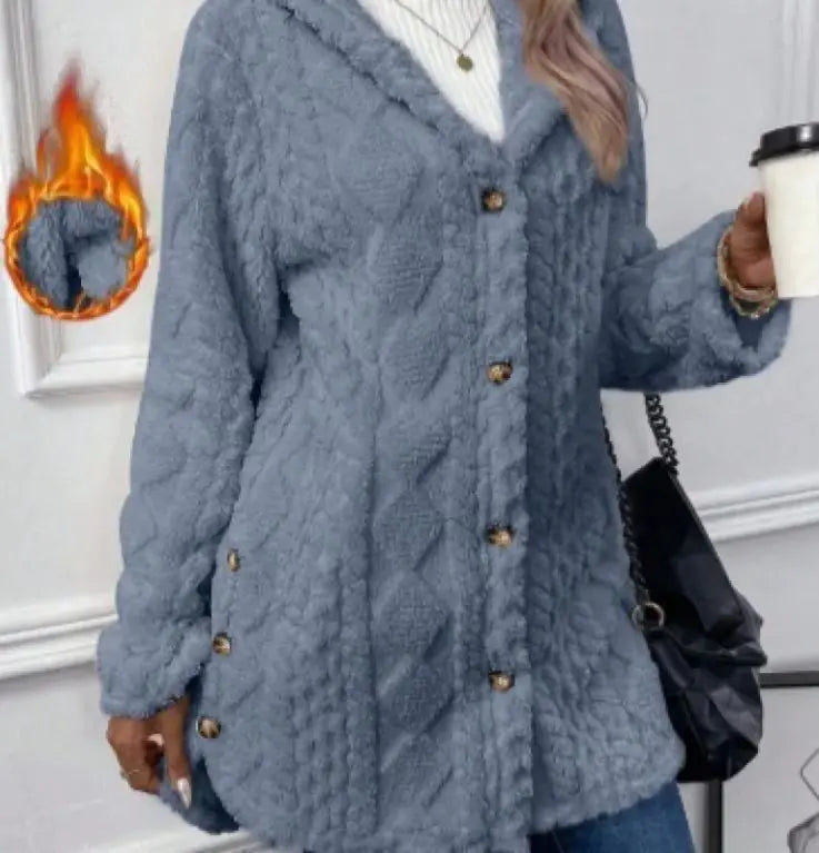 Hooded Cardigan Button Long Jacket Winter Solid Color Long Sleeve Coat WEM Support (www.WEM.support)