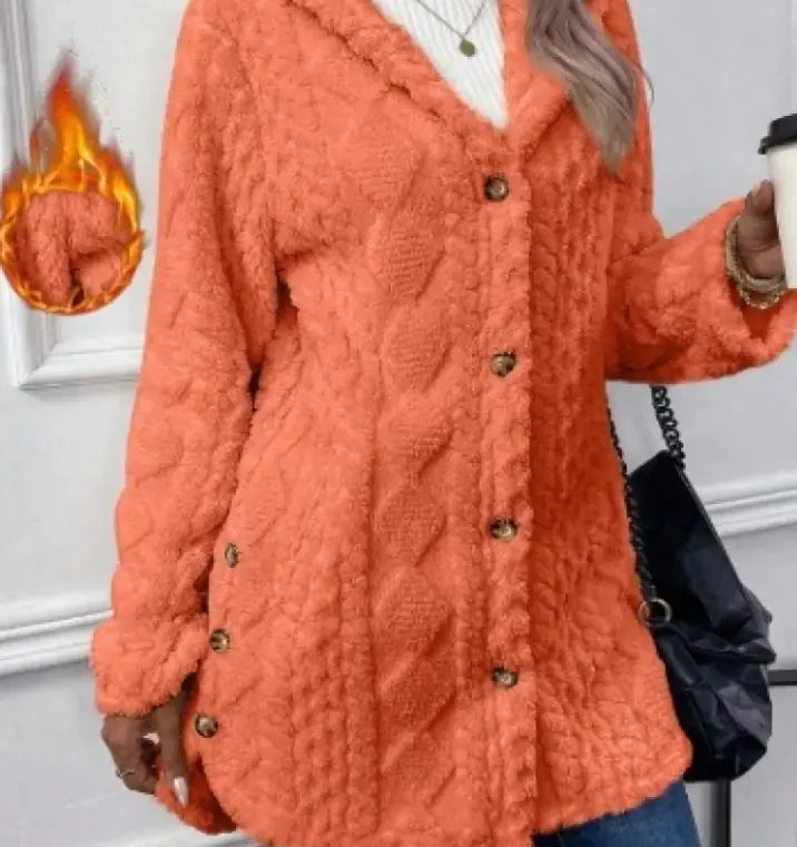 Hooded Cardigan Button Long Jacket Winter Solid Color Long Sleeve Coat WEM Support (www.WEM.support)