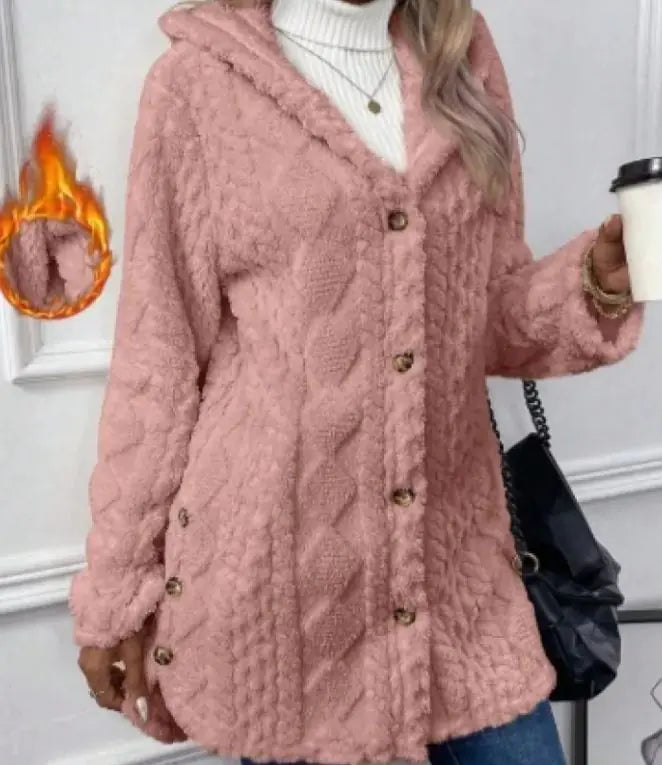 Hooded Cardigan Button Long Jacket Winter Solid Color Long Sleeve Coat WEM Support (www.WEM.support)