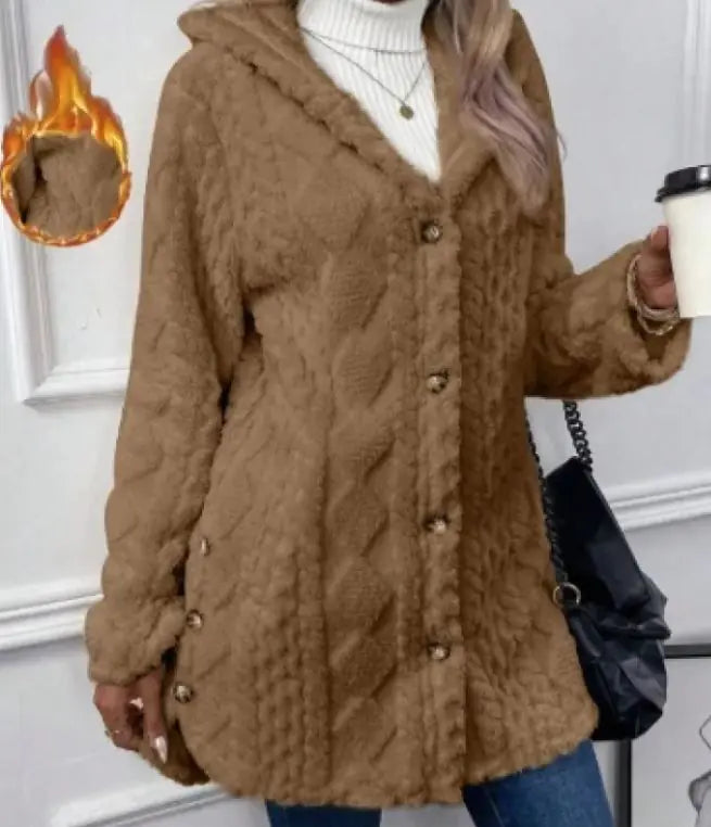 Hooded Cardigan Button Long Jacket Winter Solid Color Long Sleeve Coat WEM Support (www.WEM.support)