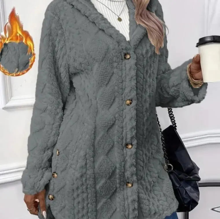 Hooded Cardigan Button Long Jacket Winter Solid Color Long Sleeve Coat WEM Support (www.WEM.support)