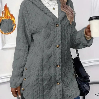 Hooded Cardigan Button Long Jacket Winter Solid Color Long Sleeve Coat WEM Support (www.WEM.support)