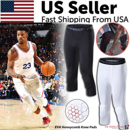 Men's Basketball Sports Tight Pants 3/4 Compression Workout Leggings Knee Pads WEM Support (www.WEM.support)