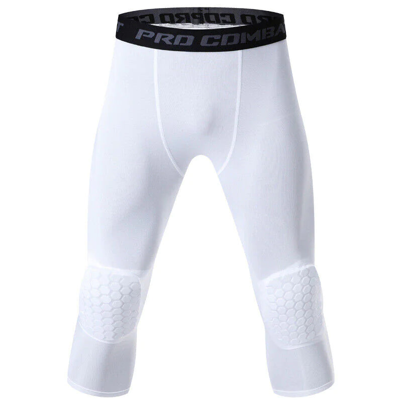 Men's Basketball Sports Tight Pants 3/4 Compression Workout Leggings Knee Pads WEM Support (www.WEM.support)