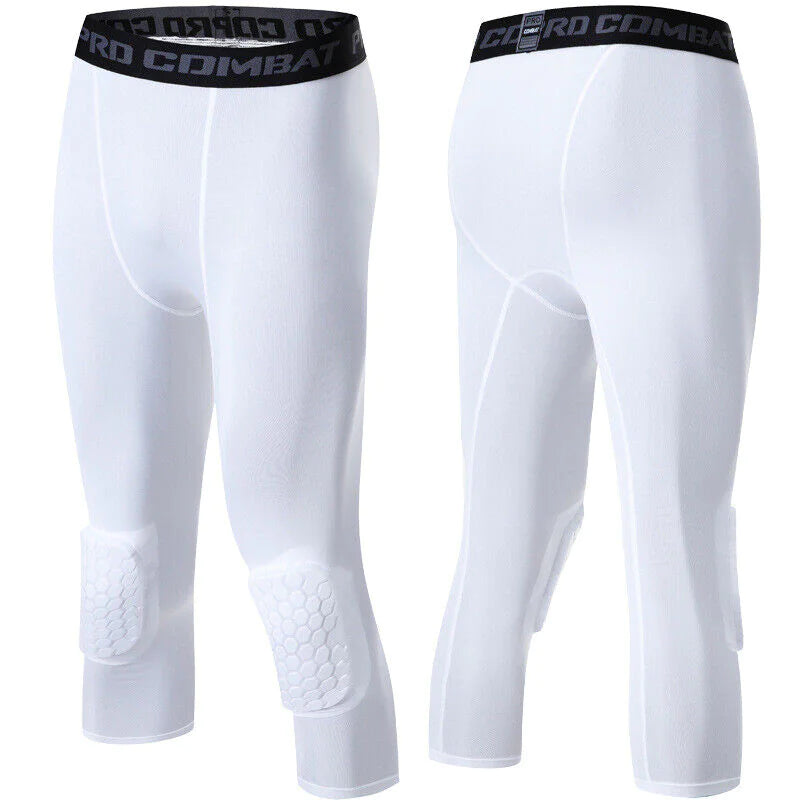 Men's Basketball Sports Tight Pants 3/4 Compression Workout Leggings Knee Pads WEM Support (www.WEM.support)