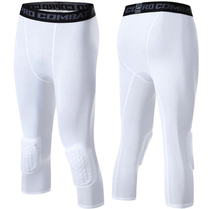 Men's Basketball Sports Tight Pants 3/4 Compression Workout Leggings Knee Pads WEM Support (www.WEM.support)