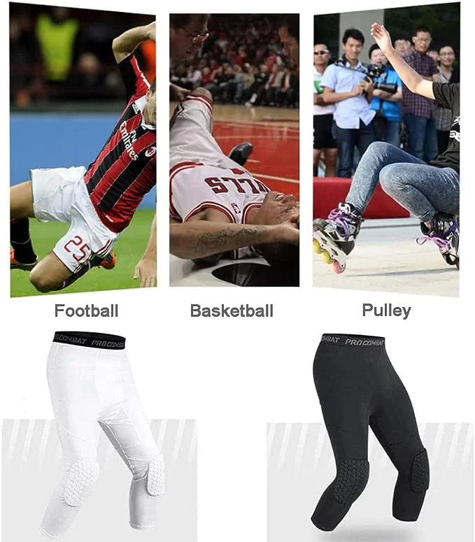 Men's Basketball Sports Tight Pants 3/4 Compression Workout Leggings Knee Pads WEM Support (www.WEM.support)