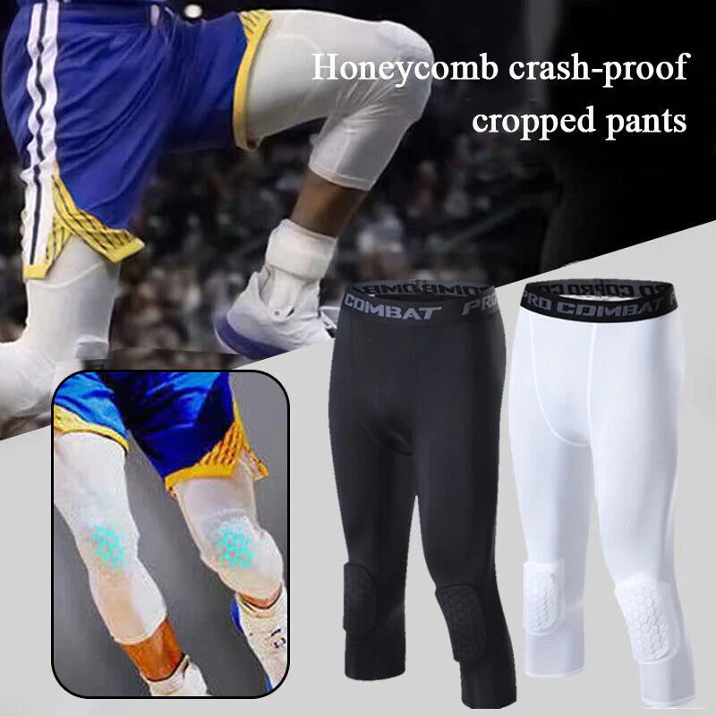 Men's Basketball Sports Tight Pants 3/4 Compression Workout Leggings Knee Pads WEM Support (www.WEM.support)