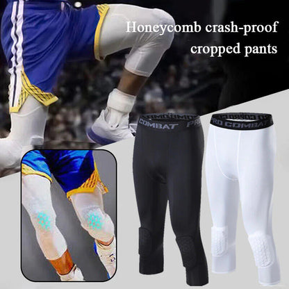Men's Basketball Sports Tight Pants 3/4 Compression Workout Leggings Knee Pads WEM Support (www.WEM.support)