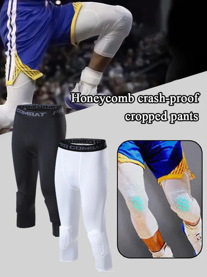 Men's Basketball Sports Tight Pants 3/4 Compression Workout Leggings Knee Pads WEM Support (www.WEM.support)