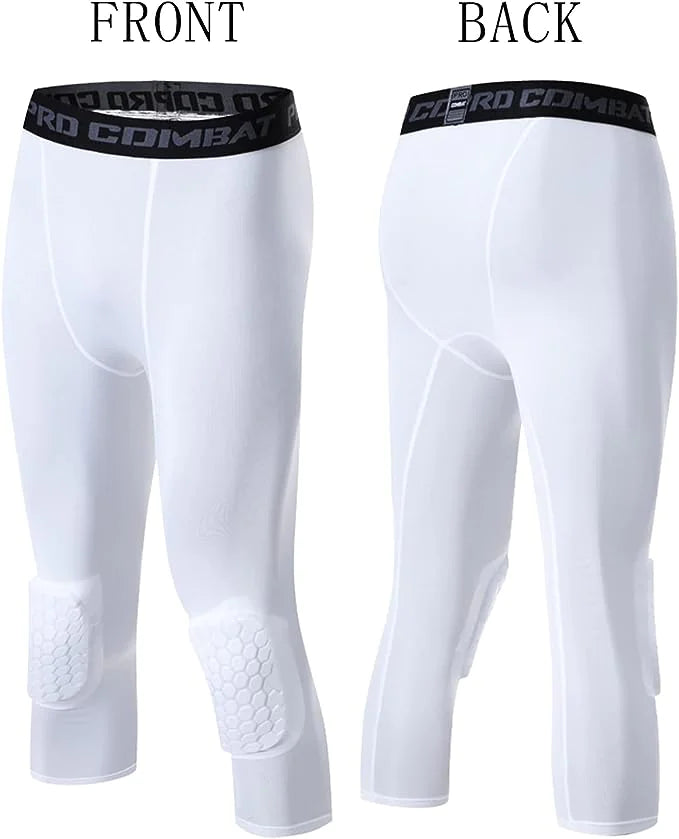 Men's Basketball Sports Tight Pants 3/4 Compression Workout Leggings Knee Pads WEM Support (www.WEM.support)