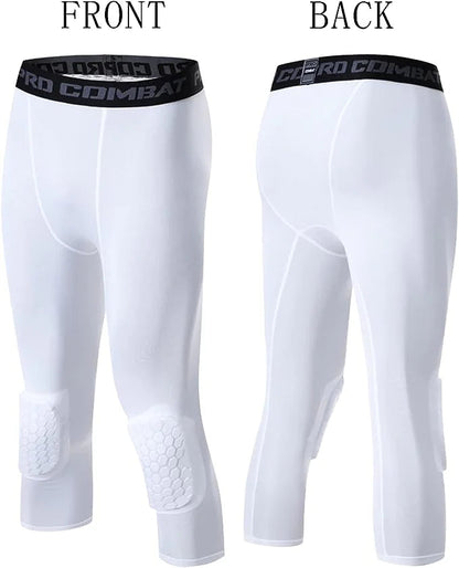 Men's Basketball Sports Tight Pants 3/4 Compression Workout Leggings Knee Pads WEM Support (www.WEM.support)