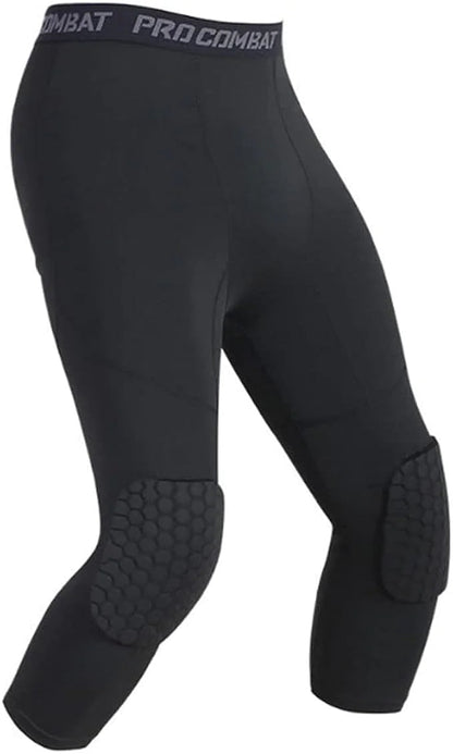 Men's Basketball Sports Tight Pants 3/4 Compression Workout Leggings Knee Pads WEM Support (www.WEM.support)