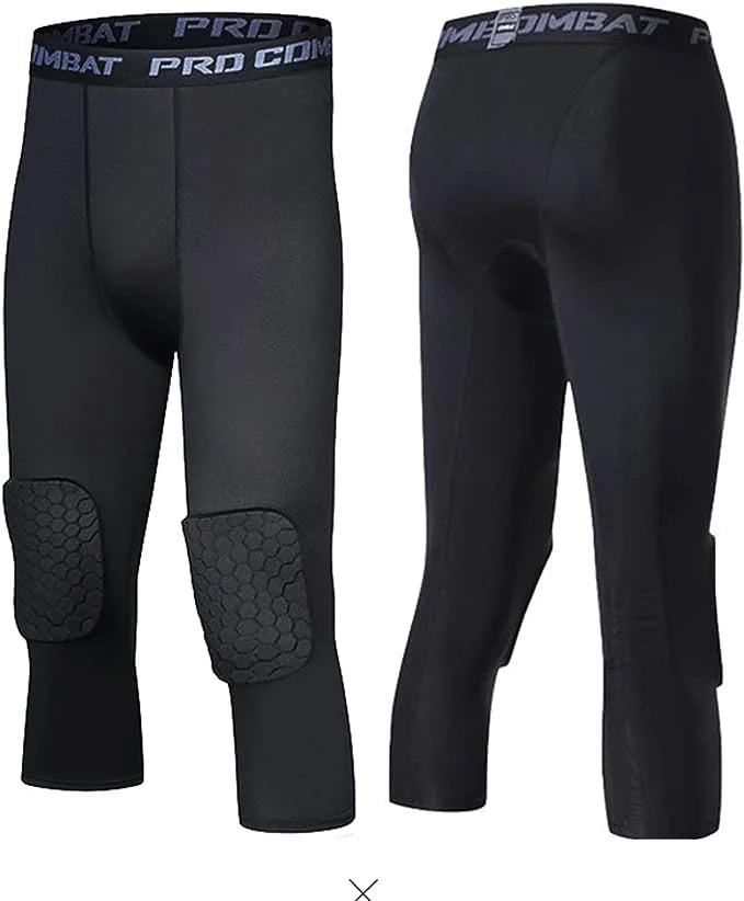 Men's Basketball Sports Tight Pants 3/4 Compression Workout Leggings Knee Pads WEM Support (www.WEM.support)