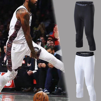 Men's Basketball Sports Tight Pants 3/4 Compression Workout Leggings Knee Pads WEM Support (www.WEM.support)