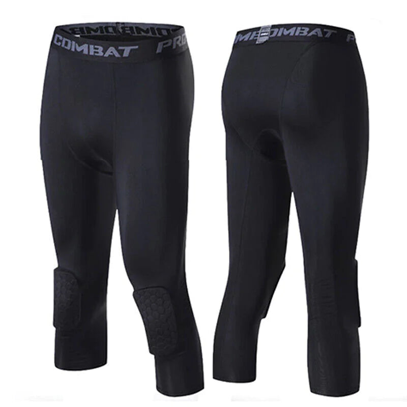 Men's Basketball Sports Tight Pants 3/4 Compression Workout Leggings Knee Pads WEM Support (www.WEM.support)