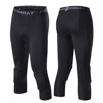 Men's Basketball Sports Tight Pants 3/4 Compression Workout Leggings Knee Pads WEM Support (www.WEM.support)