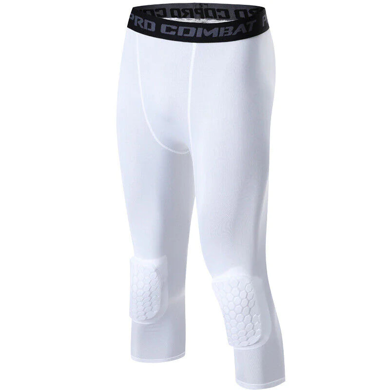 Men's Basketball Sports Tight Pants 3/4 Compression Workout Leggings Knee Pads WEM Support (www.WEM.support)