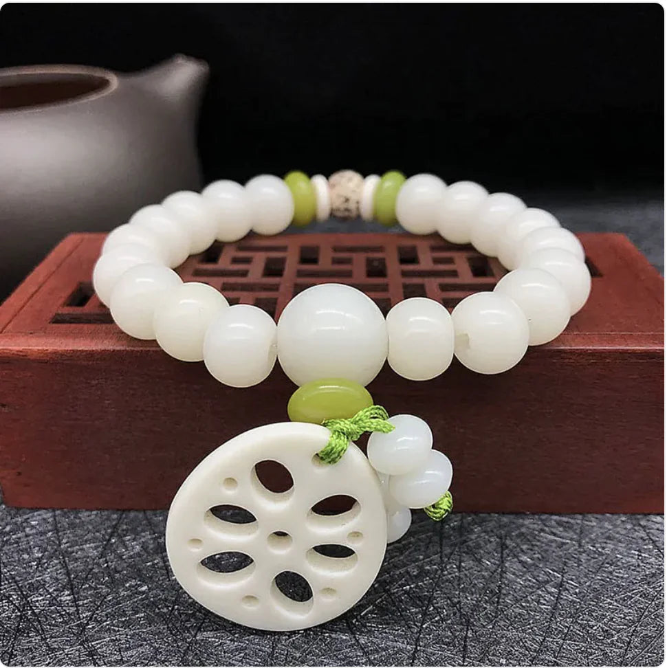 White Jade Bodhi Root 108 Bead Bracelet WEM Support (www.WEM.support)
