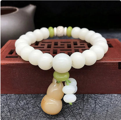 White Jade Bodhi Root 108 Bead Bracelet WEM Support (www.WEM.support)