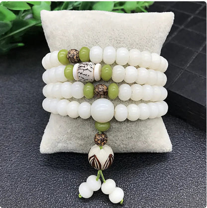 White Jade Bodhi Root 108 Bead Bracelet WEM Support (www.WEM.support)