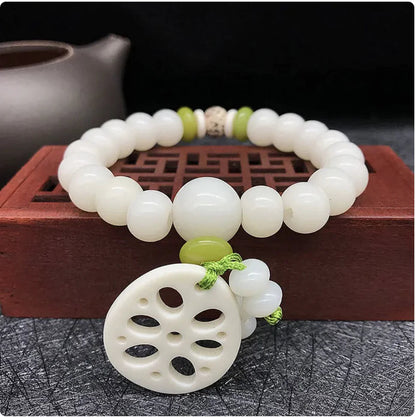 White Jade Bodhi Root 108 Bead Bracelet WEM Support (www.WEM.support)