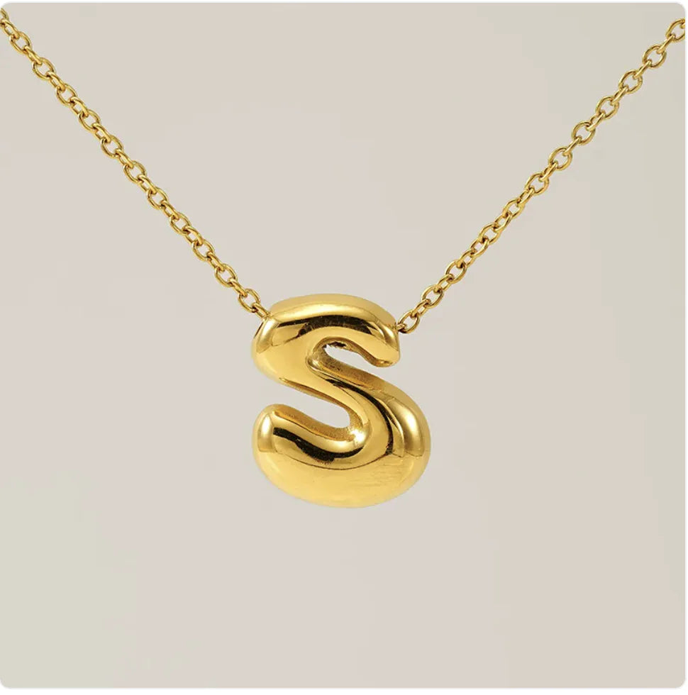 Women's Glossy Bubble Letter Pendant Necklace WEM Support (www.WEM.support)